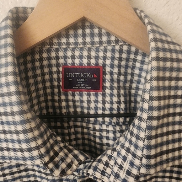 UNTUCKit Blu Gibbston Slim Fit 100% Cotton Button Down Dress Shirt Mens Large - Picture 3 of 7